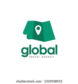 folding map with pin marker logo template, flat style