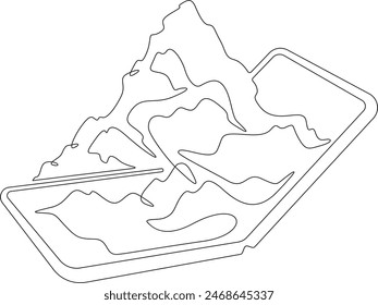 Folding modern smartphone. Mountain top peak. Mountain peak on the smartphone screen.One continuous line. Line art. Minimum one line. White background. One line drawing.