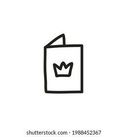 folding paper with crown symbol, doodle style vector illustration.