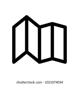 Folding paper map icon. Symbol of travelling and planning. Outline modern design element. Simple black flat vector sign with rounded corners.