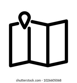 Folding paper map icon. Symbol of travelling and planning. Outline modern design element. Simple black flat vector sign with rounded corners.