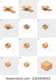 folding process of 4d printer set flat vector illustration 