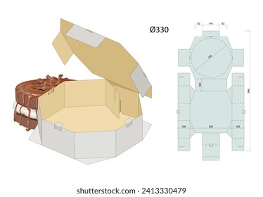 Faltschachtel 35x35x10cm. Die Schneide Einzelhandel Gefallen Verpackungen für Pies. Durchmesser 33cm. Dreidimensionales Laserschneidpapier. Kein Kleber erforderlich. Pappe Die Schneide voll funktionsfähig.