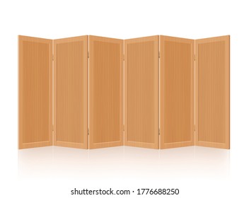 Folding room divider partition, - Rustic wooden foldable mobile screen, retro interior furniture. Isolated vector illustration on white background.
