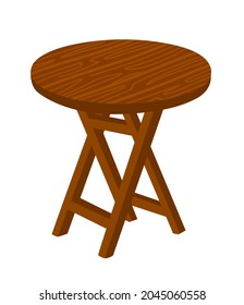 Folding round garden table. Outdoor wooden furniture. Hand-drawn isolated vector illustration.