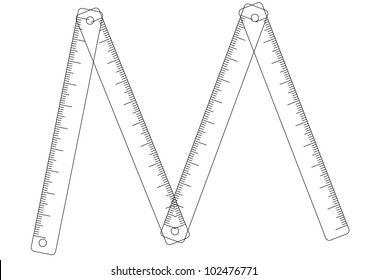 Folding ruler on white background - vector contour illustration