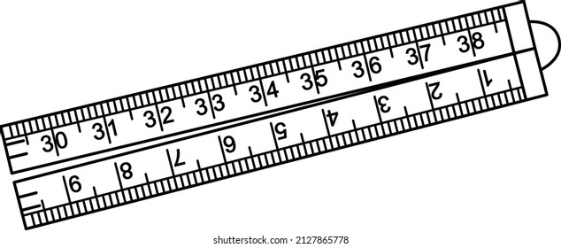 La regla plegable, la regla zig-zag o las reglas combinadas aislan el vector sobre el fondo blanco. La herramienta de medición se utiliza para medir distancias más largas que están más lejos y son difíciles de alcanzar.