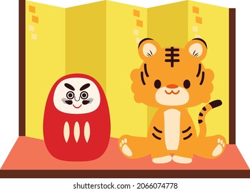Pantalla plegable sobre tigre y dharma