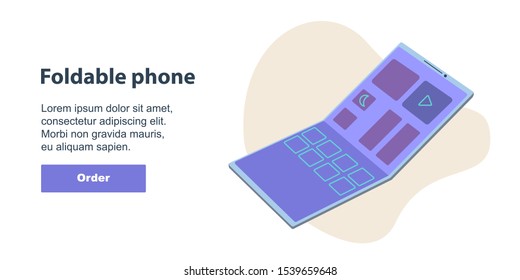 Folding screens, flexible display, modern technology web banner concept. Foldable mobile phone flat vector illustration. A smartphone with ability to bend the screen and make a phone out of the tablet