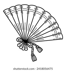 Folding semicircular fan sketch. Hand drawn doodle illustration.