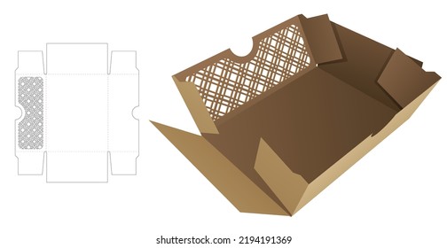 Folding snack container with stenciled striped pattern die cut template and 3D mockup