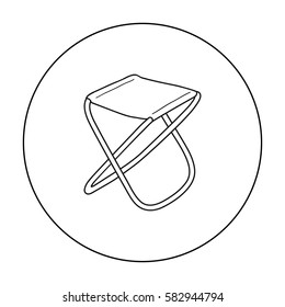 Folding stool icon in outline style isolated on white background. Fishing symbol stock vector illustration.