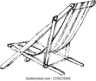 Folding sunbed on a white background. Bitmap illustration. Sketch. Isolate.
