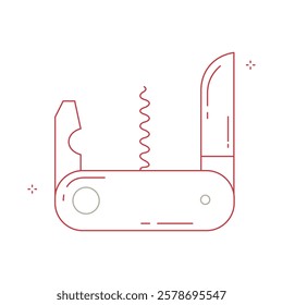 Folding Swiss Army Knife Vector Illustration Icon Design with Editable Stroke