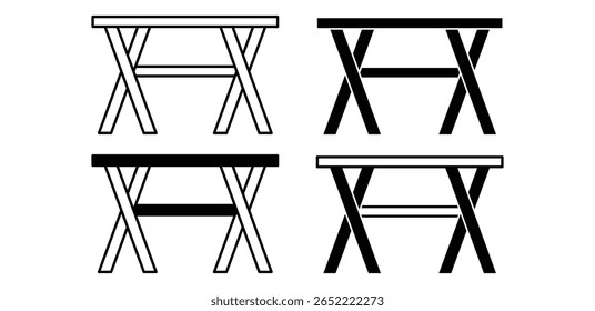 Dobrando ícones da tabela Design de vetor de cor preto e branco da arte de linha minimalista simples