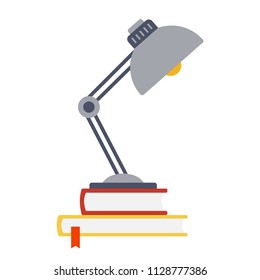 Folding table lamp stands on books vector flat material design isolated on white