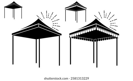 folding tent for sun, black isolate silhouette