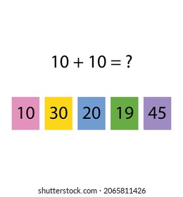 Folding trainer. Choose the correct answer. Addition tables. Fill in the missing numbers. Logic game. Children education poster on mathematics. School vector illustration with colorful cubes.
