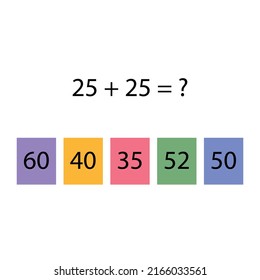 Folding trainer. Choose the correct answer. Addition tables. Fill in the missing numbers. Logic game. Children education poster on mathematics. School vector illustration with colorful cubes.