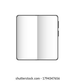 Fold-out smartphone with vertical flexible screen, white blank display to insert. Vector realistic illustration isolated on white background, eps 10.