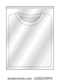 Foled white t-shirt in clear plastic zip lock bag packaging template on white background, vector file