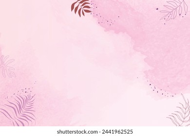 Foliage Abstract Art on Pink Background. Luxury Minimal Style Wallpaper With Watercolor, Leaves, Line Art Vector Illustration.