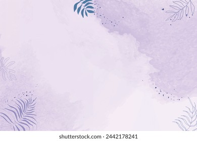 Foliage Abstract Art on Purple Background. Luxury Minimal Style Wallpaper With Watercolor, Leaves, Line Art Vector Illustration.