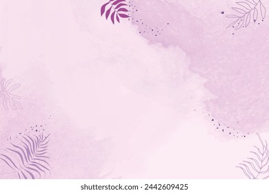 Foliage Abstract Art on Purple Background. Luxury Minimal Style Wallpaper With Watercolor, Leaves, Line Art Vector Illustration.