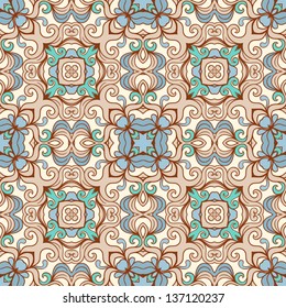 foliage abstract seamless beige and blue pattern. vector illustration 