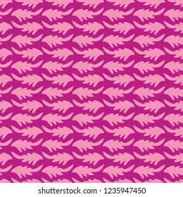 Foliage All Over Print Vector. Leaves Stripes Seamless Repeating Pattern in Folk Art Style on White Background. Hand Drawn Lines for Wrapping Paper, Wallpaper, Stationery, Retro Purple Pink Packaging.
