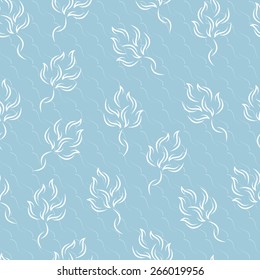 Foliage background. Blue floral seamless pattern.