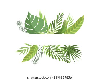 Foliage Border with Space for Your Text, Exotic Tropical Leaves, Banner, Poster, Wedding Invitation, Summer Greeting Card Design Element Vector Illustration