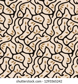 foliage and branches seamless pattern in ivory gold shades