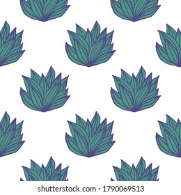 Foliage bush isolated seamless pattern with white background. Green and blue leaves. Simple floral backdrop. Great for wrapping paper, textile, fabric print and wallpaper. Vector illustration.