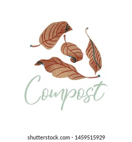 Foliage to compost. Organic waste theme. Illustration for home food processing and compost, organic waste, zero waste, environmental problem. 