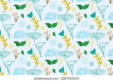 Foliage Cute feminine Abstract Flowers Seamless Patterns Backgrounds