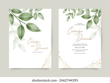 Decoración del follaje para la Plantilla elegante de la invitación de la boda de doble cara