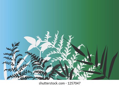 foliage drawing on a blue-green background