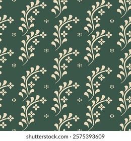 Foliage and floral pattern folk petal traditional white botanical on green background.