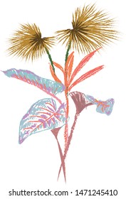 foliage with flower bird of paradise vector art style