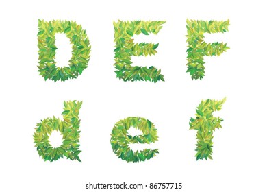 foliage font, letter: D, E, F leaves (leafs) of the tree type