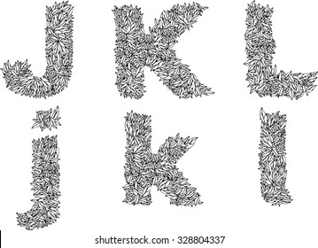foliage font, letter: J, K, L leaves (leafs) of the tree type