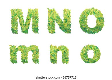 foliage font, letter: M, N, O leaves (leafs) of the tree type