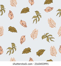 foliage icon. hand drawn vector. seamless pattern with leaf illustration. pastel color. floral retro vintage background. small shape. wallpaper, wrapping paper and gift, backdrop, fabric, textile. 