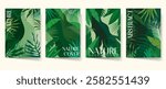 Foliage illustration vector set, leaves cover set for print and digital template. Spring floral pattern poster template collection, nature art. Brochure, flyer design.