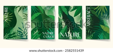 Foliage illustration vector set, leaves cover set for print and digital template. Spring floral pattern poster template collection, nature art. Brochure, flyer design.