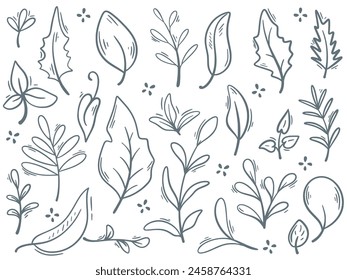 Foliage ink doodle set vector graphic