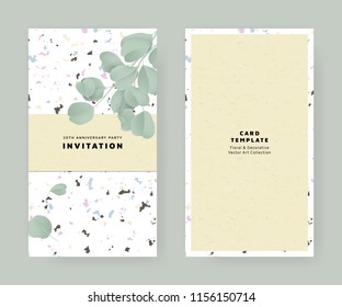 Foliage invitation card template design, eucalyptus leaves on marble texture