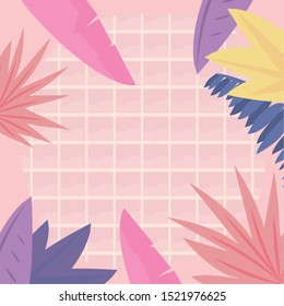 foliage leaves grid background summer time vacations vector illustration