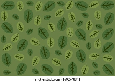 Foliage leaves on green background.